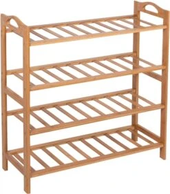 Shoe Rack - 100% Natural Bamboo By Trademark Innovations (4 Shelves, Natural)