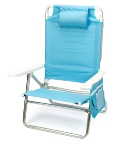 5-Position Aluminum Frame Beach Chair With Pillow By Trademark Innovations (Light Blue)