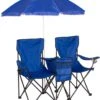 Double Folding Camp And Beach Chair With Removable Umbrella And Cooler By Trademark Innovations (Blue) -Fitness Equip Shop CHR UMB BU 2
