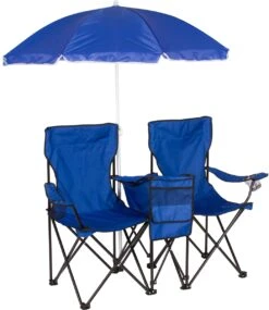 Double Folding Camp And Beach Chair With Removable Umbrella And Cooler By Trademark Innovations (Blue)