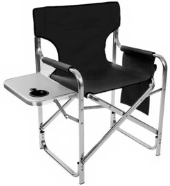Aluminum And Canvas Folding Director's Chair With Side Table By Trademark Innovations (Black, 31.5"H)