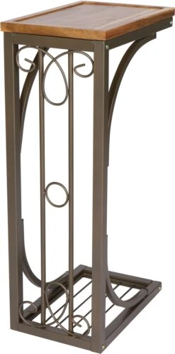 2’ Side Sofa Snack Table With Acacia Wood Top And Scroll Design By Lilac Lane Home