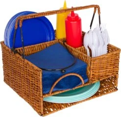 Rattan Tabletop Serveware And Condiment Organizer And Caddy By Trademark Innovations