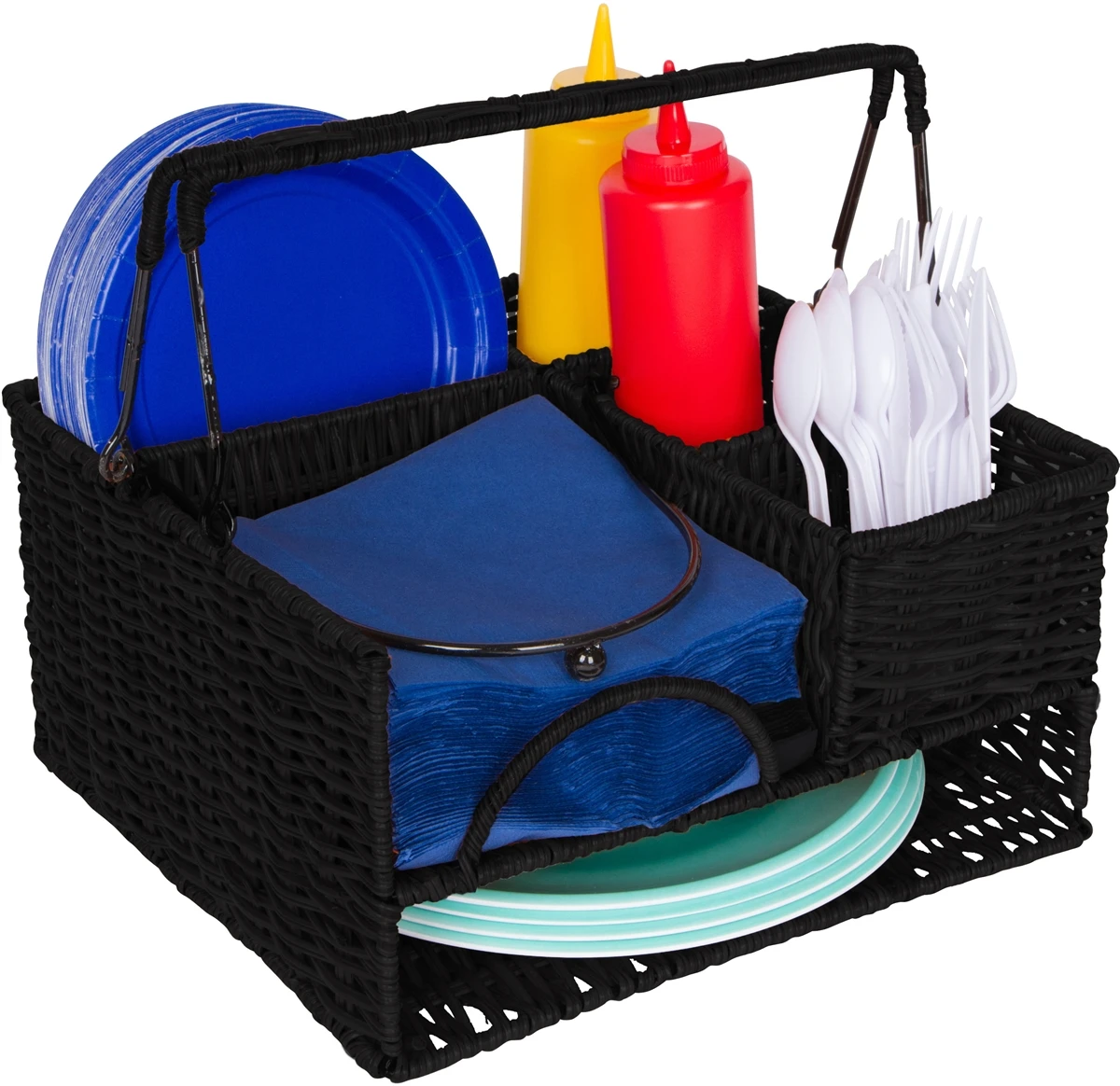 Rattan Tabletop Serveware And Condiment Organizer And Caddy By Trademark Innovations (Black) 3 Rattan Tabletop Serveware And Condiment Organizer And Caddy By Trademark Innovations (Black)