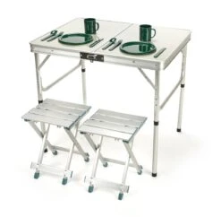 2 Person Aluminum Lightweight Folding Camp Table With 2 Stools By Trademark Innovations